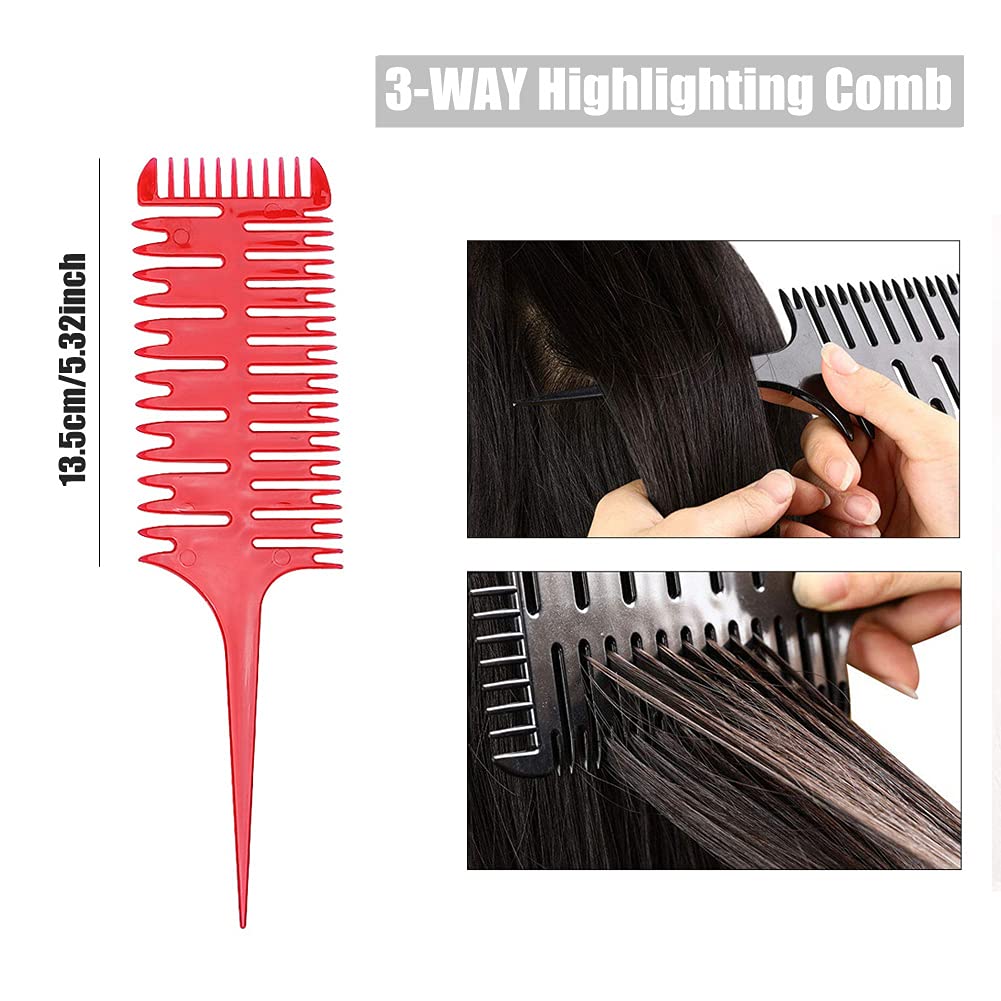 Professional Metal Rat Tail Teasing Comb - 4 Pcs Hair Styling & Highlighting Combs for Barber, Home Hairstylist & Weaving | Perfect for Salon, DIY Hair Dyeing & Foiling Techniques (Red)