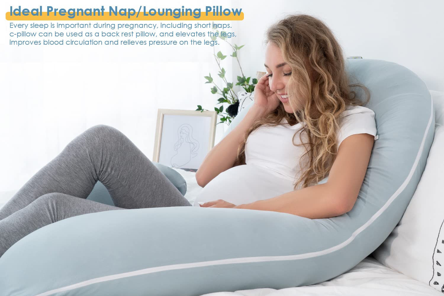 **INSEN Pregnancy Pillow - C-Shaped Maternity Body Pillow with Soft Velvet Cover for Side Sleepers & Back Pain Relief - Green Jersey Fabric for Comfortable Pregnancy Sleep Support**    *(Perfect for Pregnant Women, Nursing Moms & Postpartum Recovery - Full Body Support for Better Sleep & Relaxation)*