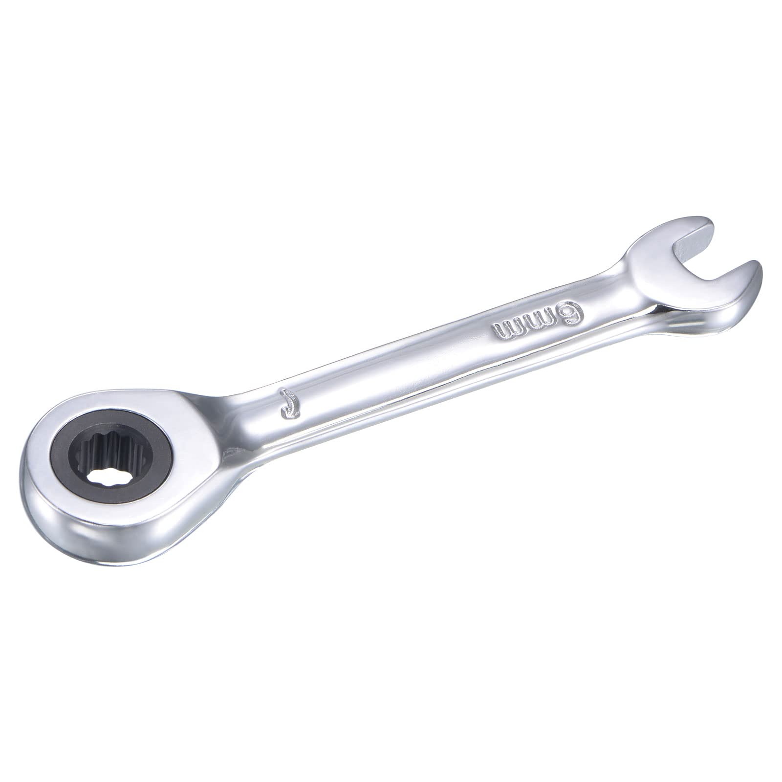 uxcell 6mm Stubby Ratcheting Combination Wrench - Metric 72-Tooth 12-Point Box End Tool, CR-V Steel - Perfect for Tight Spaces & Automotive Repair