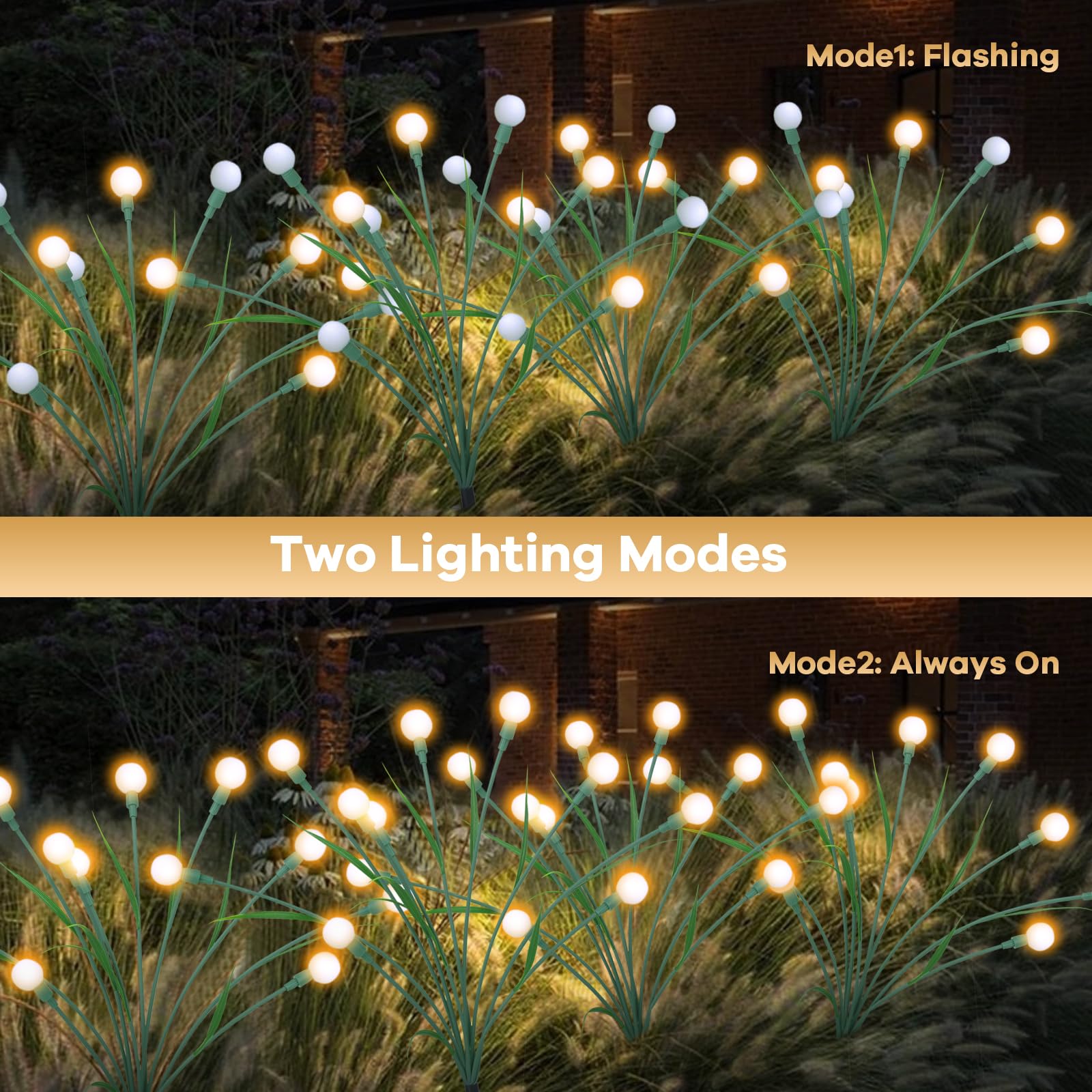 6 Pack Solar Garden Lights - Upgraded 60 LED Solar Firefly Path Lights with Leaf Design, Waterproof Outdoor Landscape Lighting for Patio, Yard, Garden (Warm White) | Perfect for Pathway, Driveway & Backyard Decoration