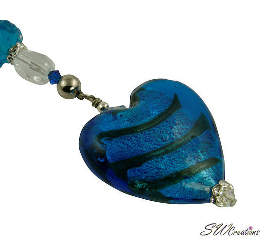 Mystic Aqua Blue Heart Beaded Fan Pull - Elegant Ceiling Fan Chain Replacement for Home Decor, Bedroom, Living Room & Nursery