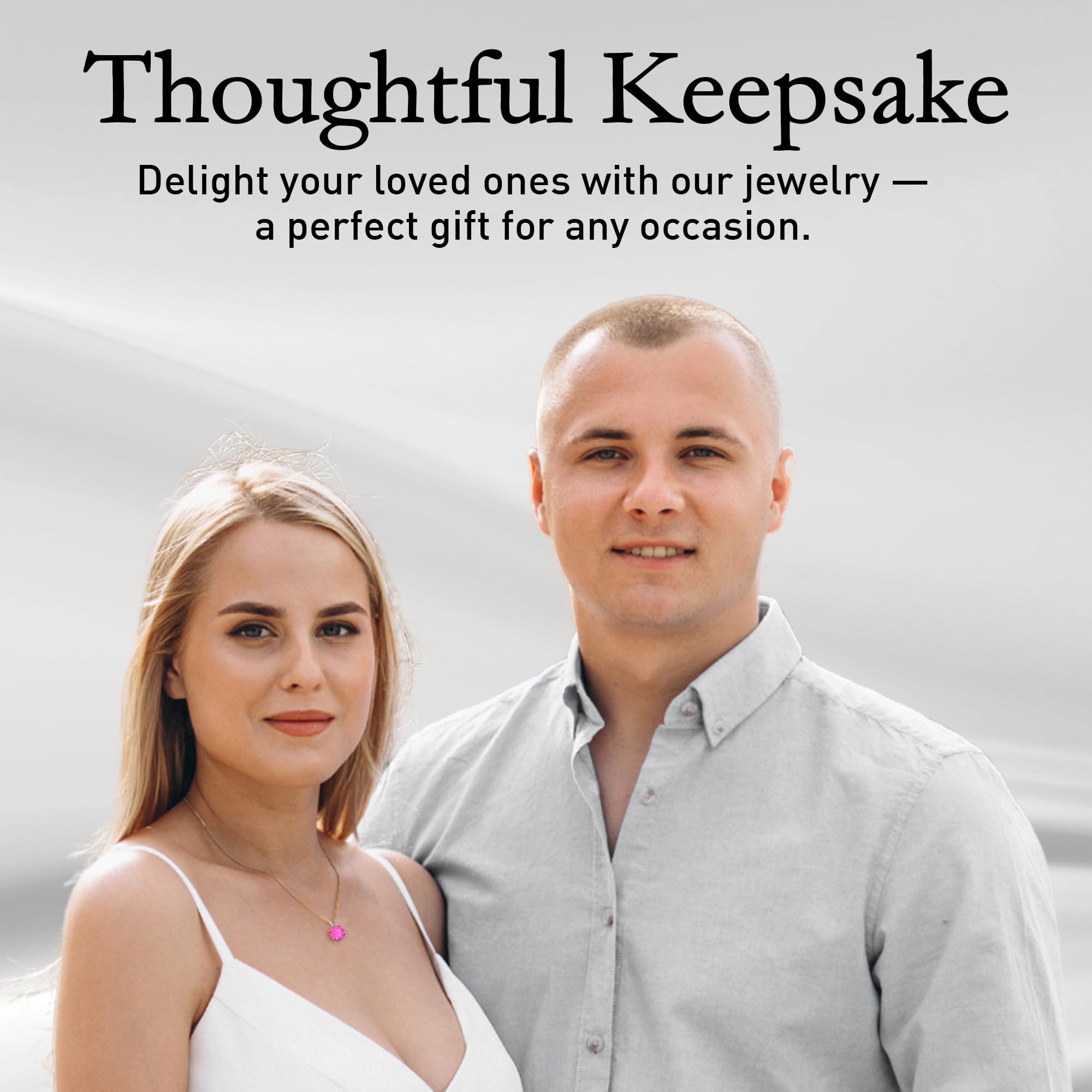 14K White & Yellow Gold Birthstone Pendant Necklace for Women - Sparkling Cushion Cut Gemstone with Sterling Silver Chain - Elegant Fine Jewelry Gift for Birthday, Anniversary & Special Occasions
