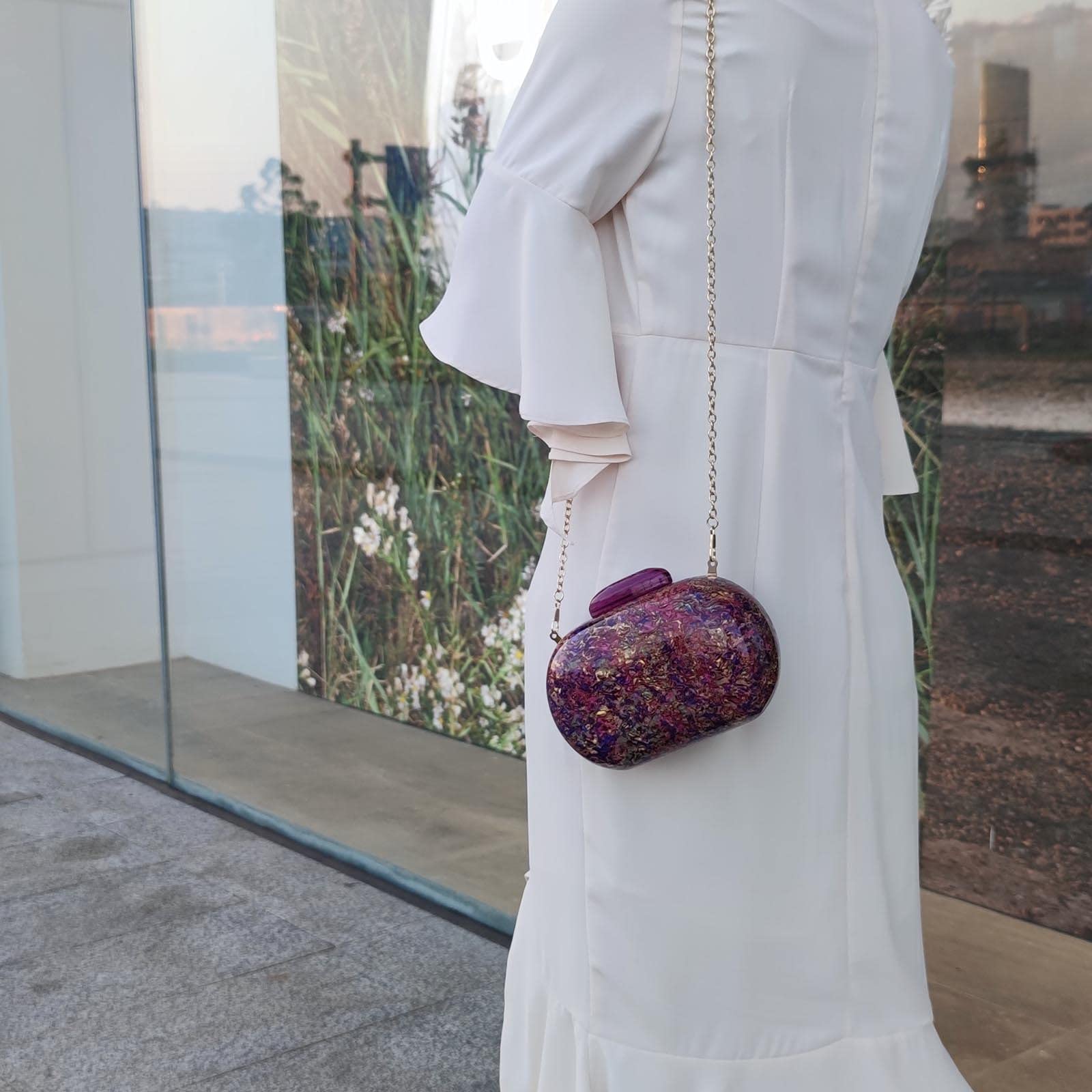 Elegant Acrylic Clutch Purse for Women - Gold Chain Evening Bag for Party, Anniversary & Formal Events - Perfect for Weddings, Galas & Special Occasions