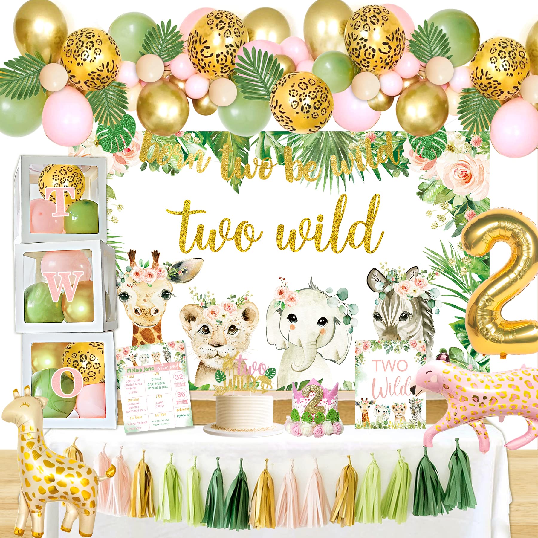 Wild Jungle Safari Animal Birthday Party Decorations for Girls - 2nd Birthday Theme Supplies for Baby Shower, Kids Room & Birthday Party Decor