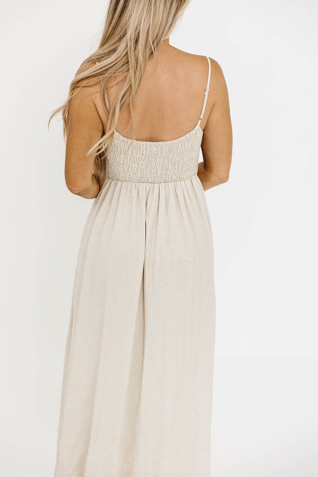 Josefina Smocked Maxi Dress in Natural - Bump Friendly Maternity Dress for Pregnancy & Nursing | Perfect for Baby Showers, Beach Vacations & Summer Weddings