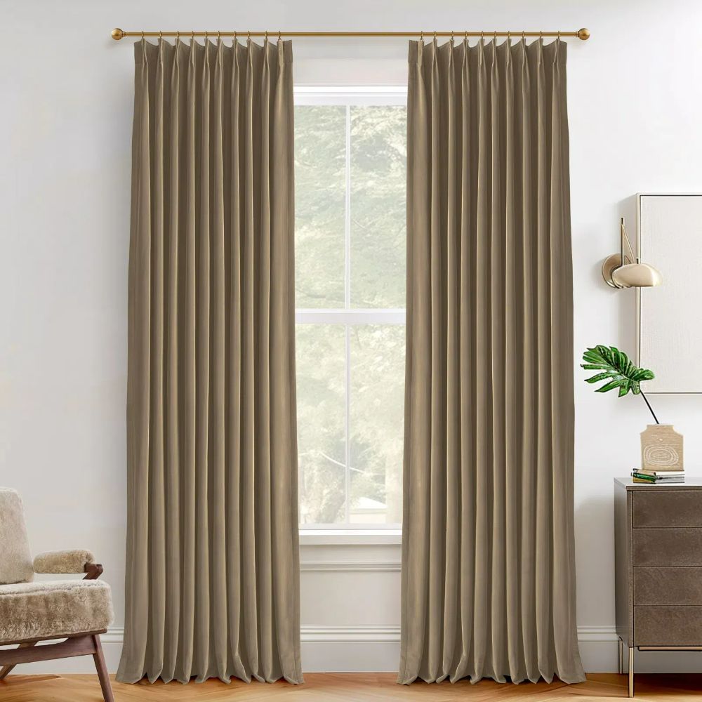 Luxury Blackout Velvet Curtains - Thermal Insulated Custom Drapes in Mustard Yellow with Pleated Design | Perfect for Bedroom, Living Room & Home Theater Light Blocking