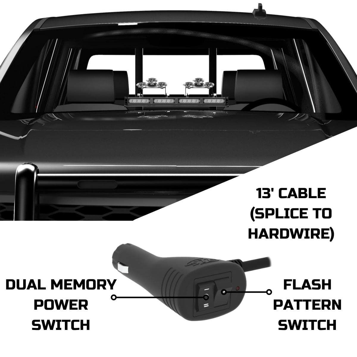 SpeedTech Lights Striker TIR 4-Head High Intensity LED Strobe Light Bar - Emergency Vehicle Warning Light with Windshield/Dash Mount & Cigarette Lighter Plug (Amber/Clear) - Perfect for Police, Fire Trucks, Tow Trucks & Roadside Hazard Safety