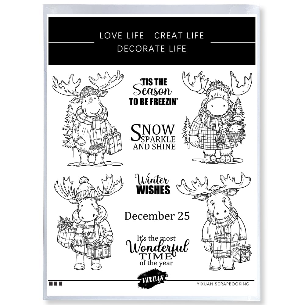 Christmas Reindeer Clear Stamps & Metal Cutting Dies Set - DIY Scrapbooking Supplies for Holiday Cards, Xmas Crafts, and Festive Decorations - Perfect for Gift Wrapping, Envelope Embellishments, and Seasonal DIY Projects