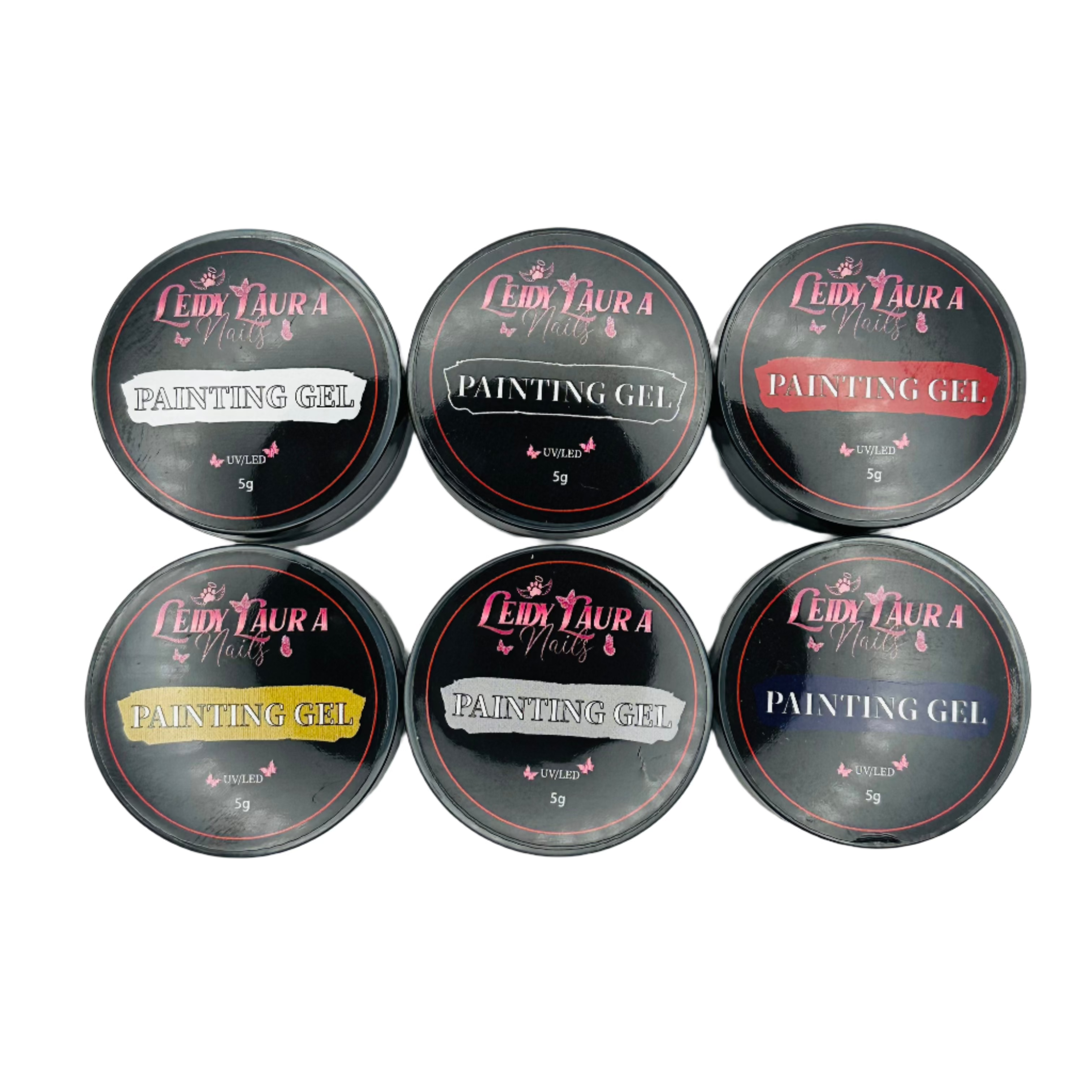 6-Color Liner Painting Gel Set (Silver, Gold, Red, Dark Blue, Black, White) - Perfect for Nail Art, Body Painting & DIY Crafts