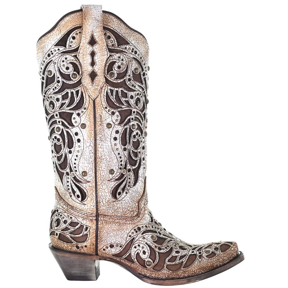 Women's A3937 Casual Western Cowboy Boots - Comfortable Corral Boots in Beige for Country Rides, Rodeos & Everyday Wear
