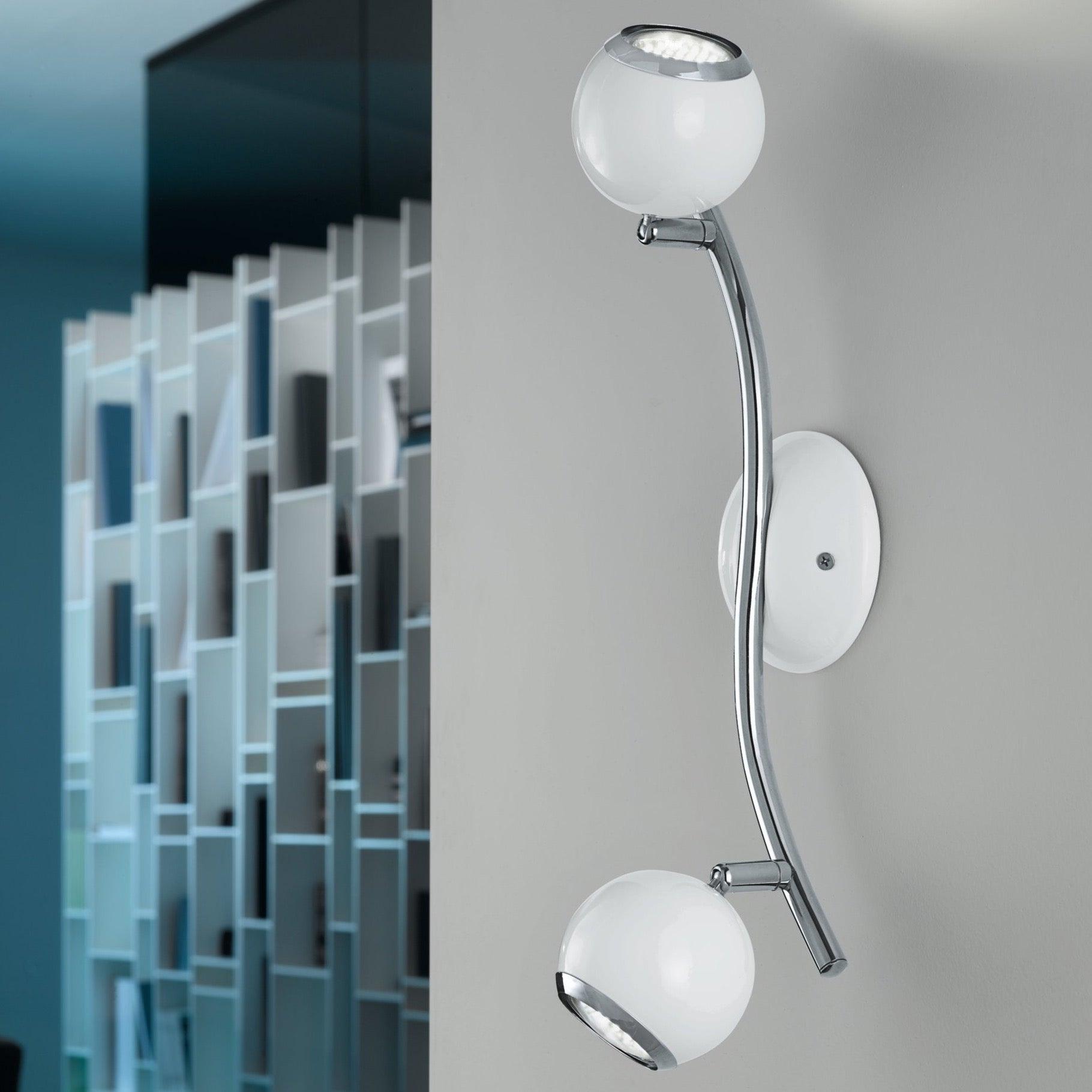 Eglo Bimeda 2-Light White & Chrome Spotlight Fixture - Modern Ceiling Lighting for Living Room, Bedroom, and Hallway