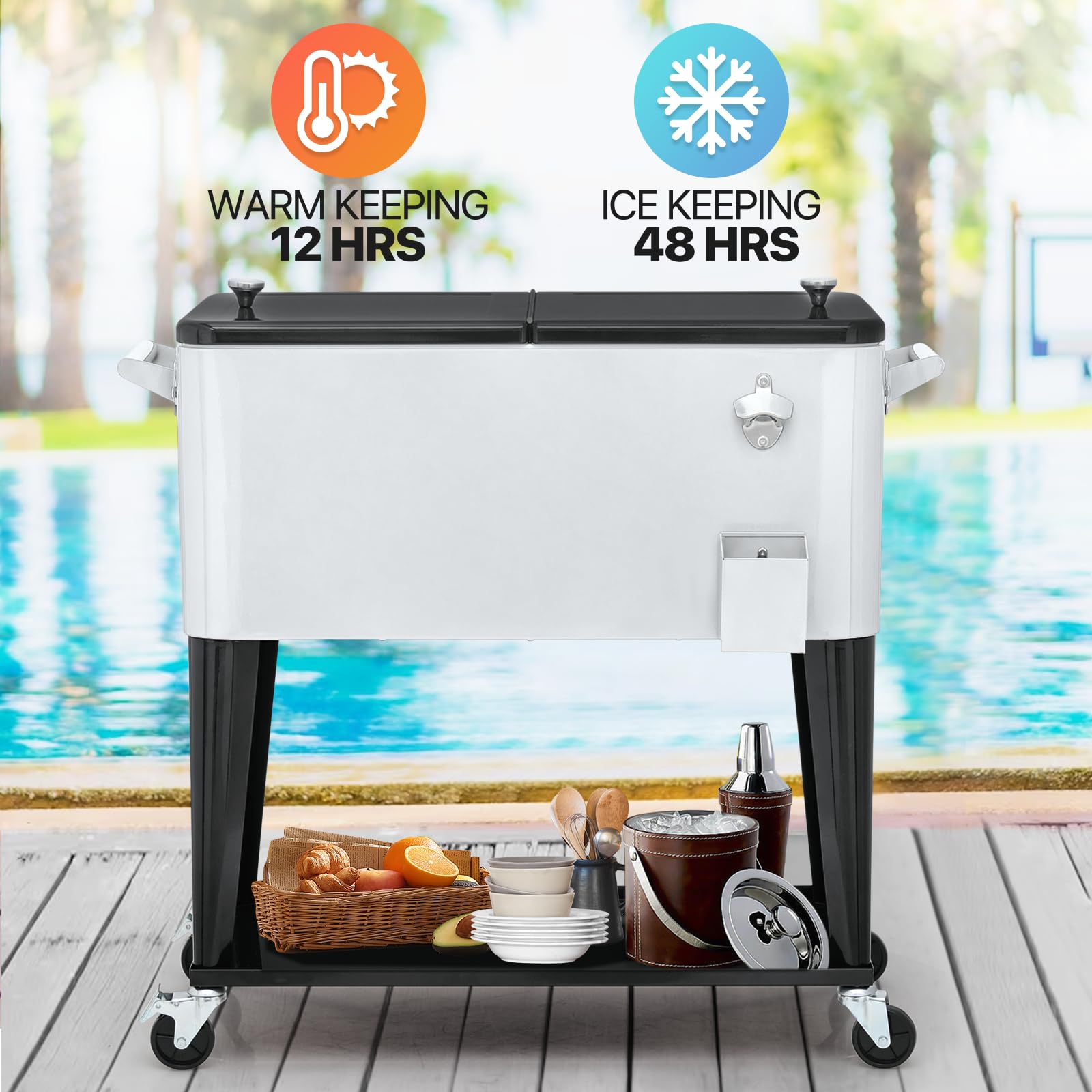 MADOG 50-Quart Rolling Cooler with Wheels - Heavy Duty Insulated Outdoor Cooler for Camping, Beach, Picnics, Tailgating & Backyard BBQs - Perfect for Patio, Deck & Outdoor Entertaining