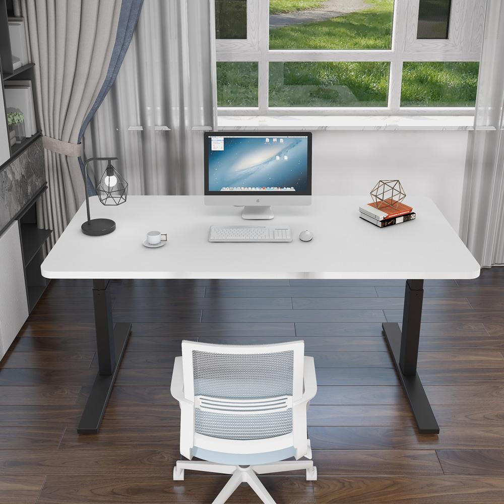 120cm Height Adjustable Standing Desk with Single Motor Frame - White Base & Black Top for Home Office, Gaming & Workspace Ergonomics