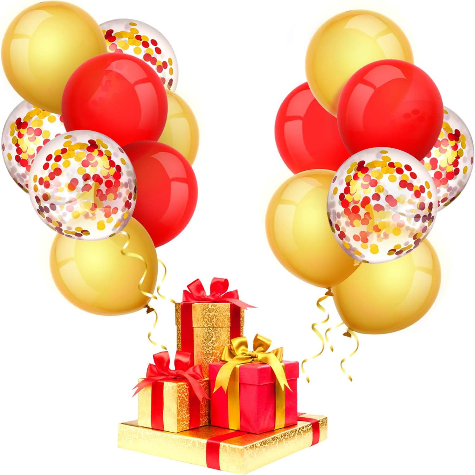 TecUnite 80 Pcs Red Gold Confetti Balloons 12 Inch - Wedding, Baby Shower, Birthday Party Decorations - Perfect for Party Arches, Backdrops & Event Decor