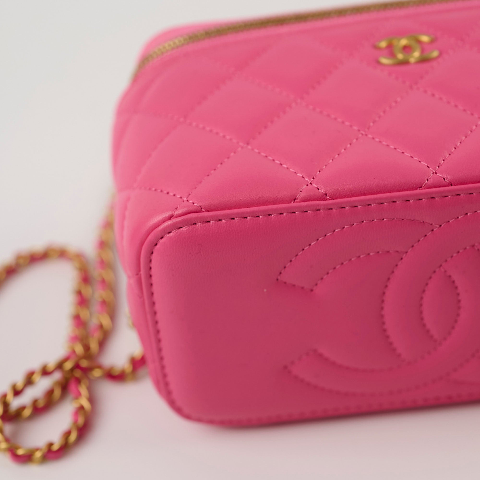 Chanel Pink Vanity Case with Coco Chain - Authentic Luxury Crossbody Bag with Microchip for Women | Perfect for Parties, Date Nights & Special Occasions