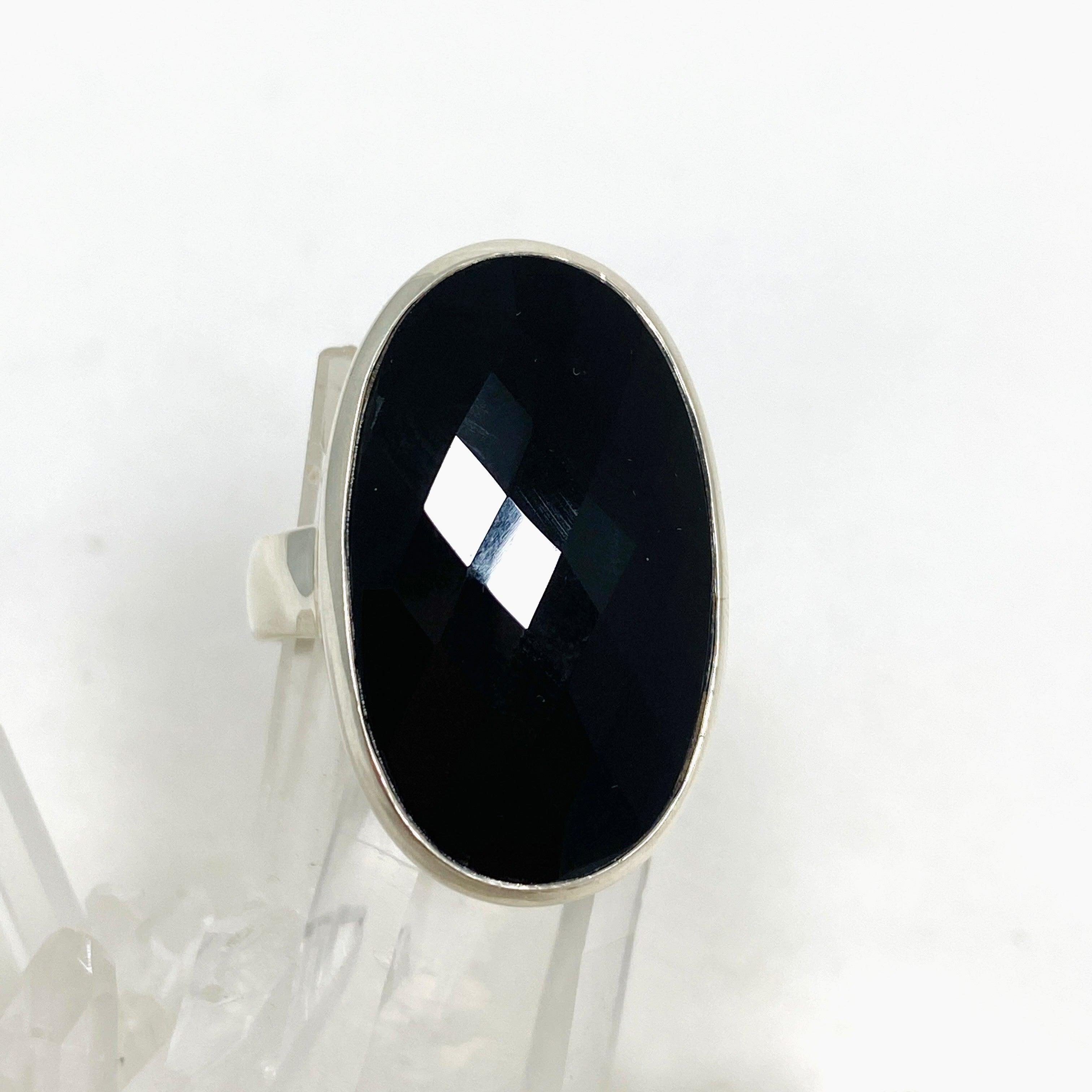 Onyx Faceted Oval Ring Size 11 - Elegant Black Gemstone Jewelry for Women, Perfect for Weddings, Parties & Special Occasions