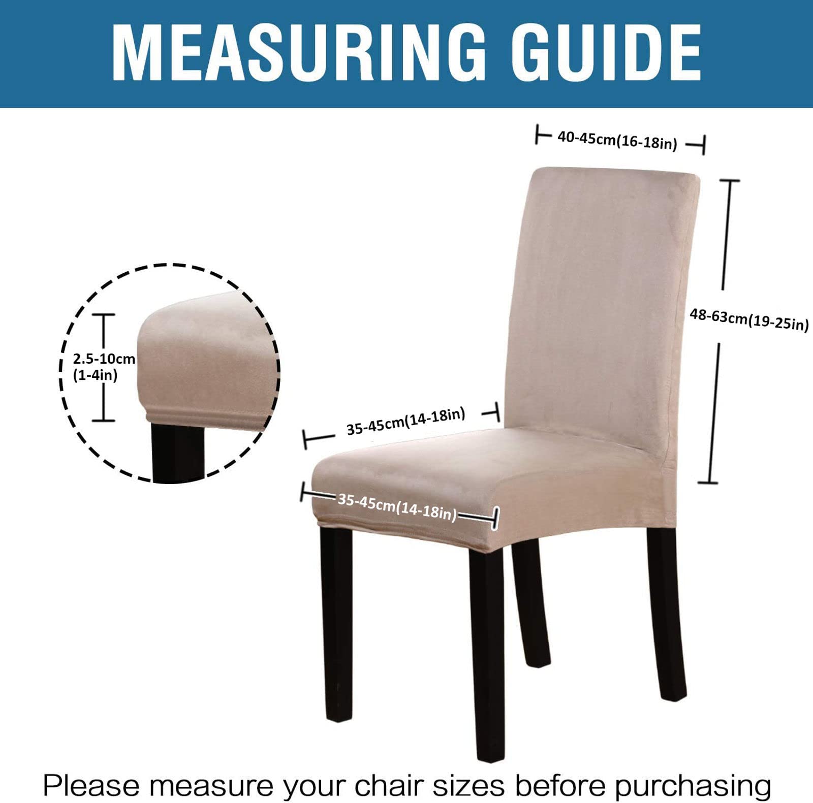Waterproof Stretch Suede Dining Chair Covers - Removable Washable Kitchen Chair Protector for Hotel, Restaurant & Home Use - Set of 4 - Khaki Color - Perfect for Daily Dining, Parties & Pet Protection