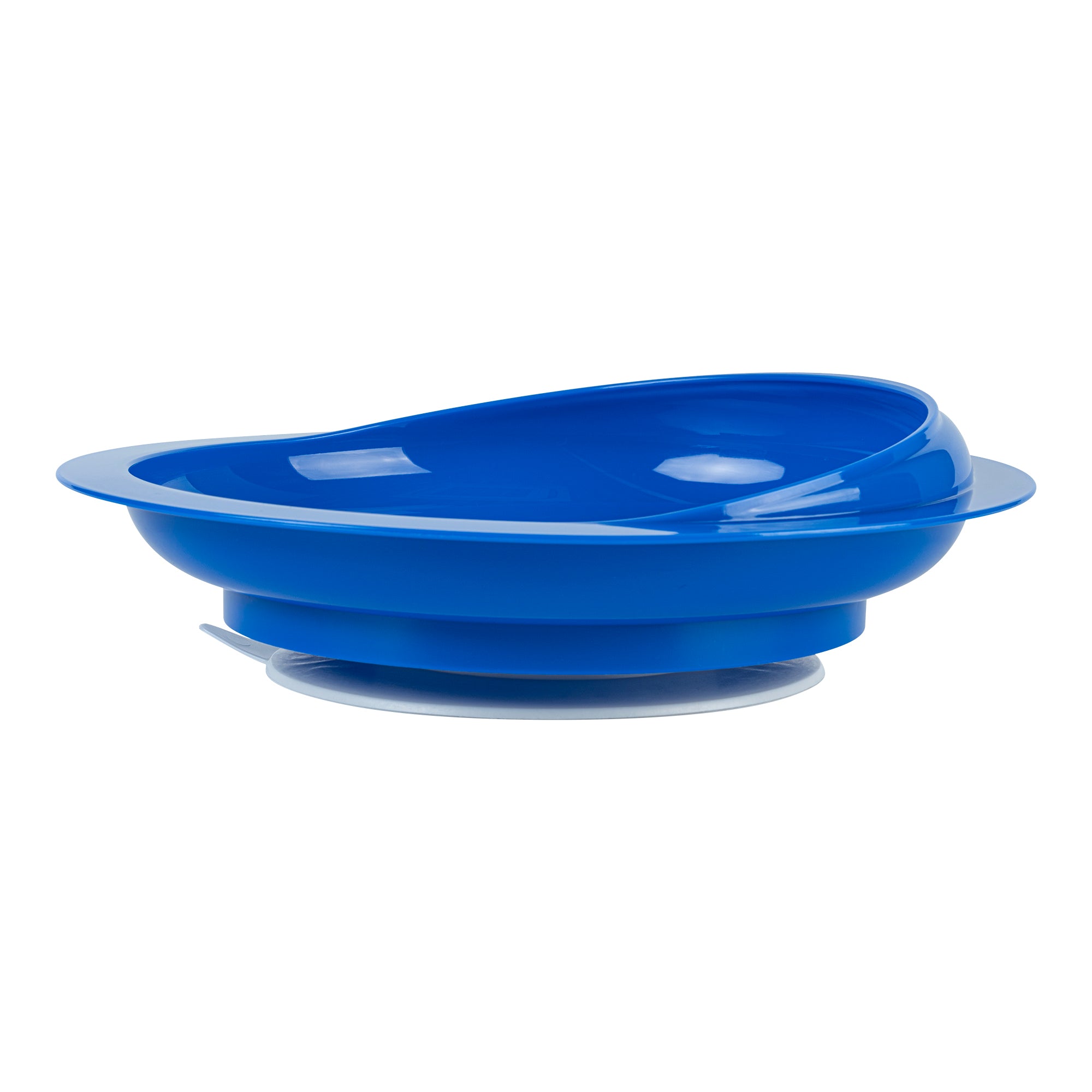 Adapt Tek Round Blue Plastic Scoop Plate - Spill-Proof with Strong Suction Base, 9 x 9 x 2.25 Inches, 1-Pack - Perfect for Baby Feeding, Toddler Meals & Mess-Free Snacking