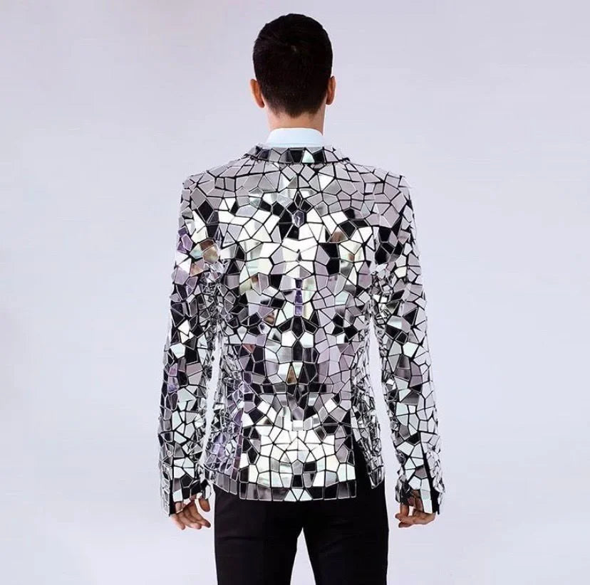 Men's Designer Mirrored Tuxedo Blazer - Embroidered Party Jacket for Festivals & Special Occasions | Perfect for Weddings, Prom, Nightclubs & Costume Parties