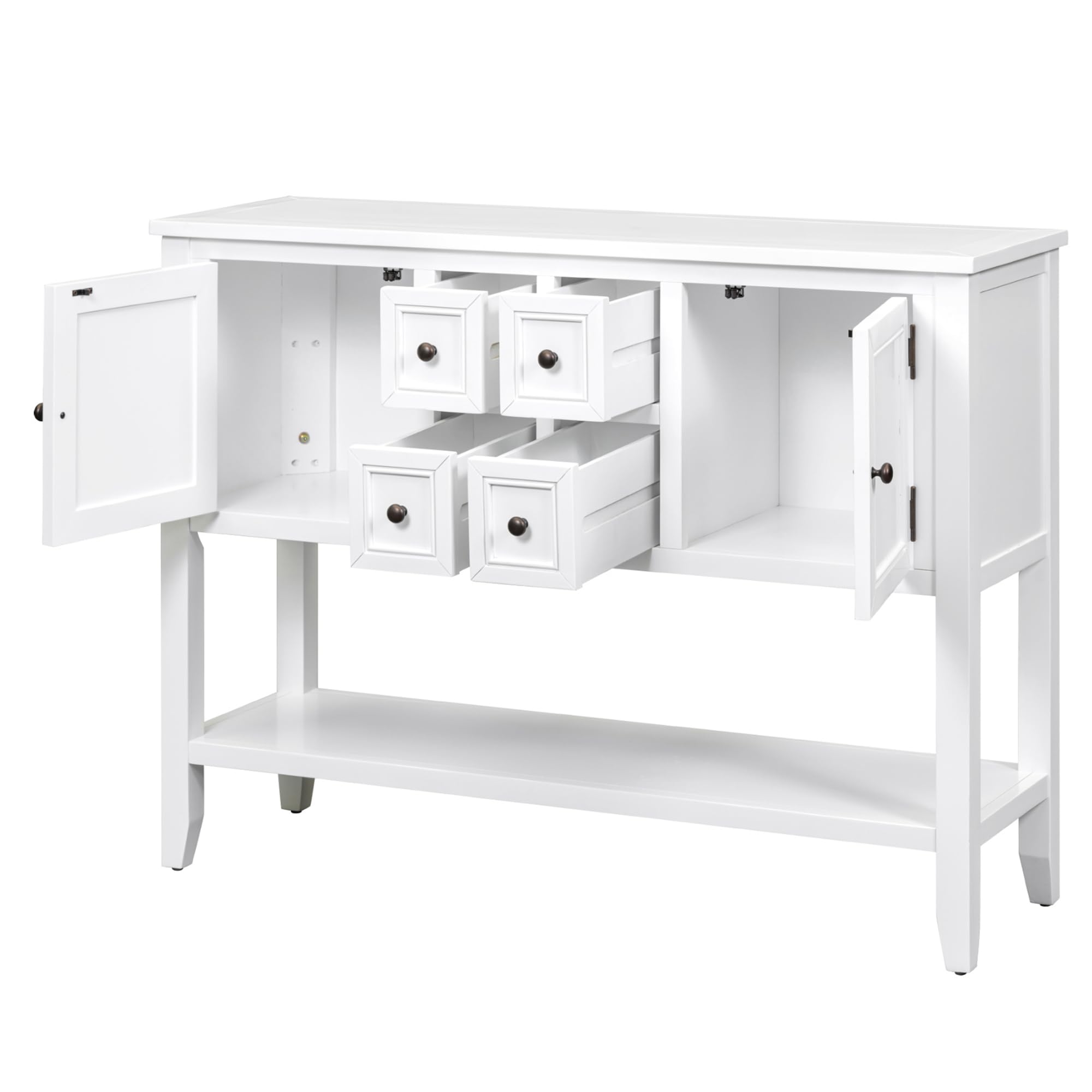 P PURLOVE White Buffet Table Sofa Table Console Table with Storage Drawers & Bottom Shelf - Elegant Entryway, Living Room, Dining Room Furniture for Home Decor