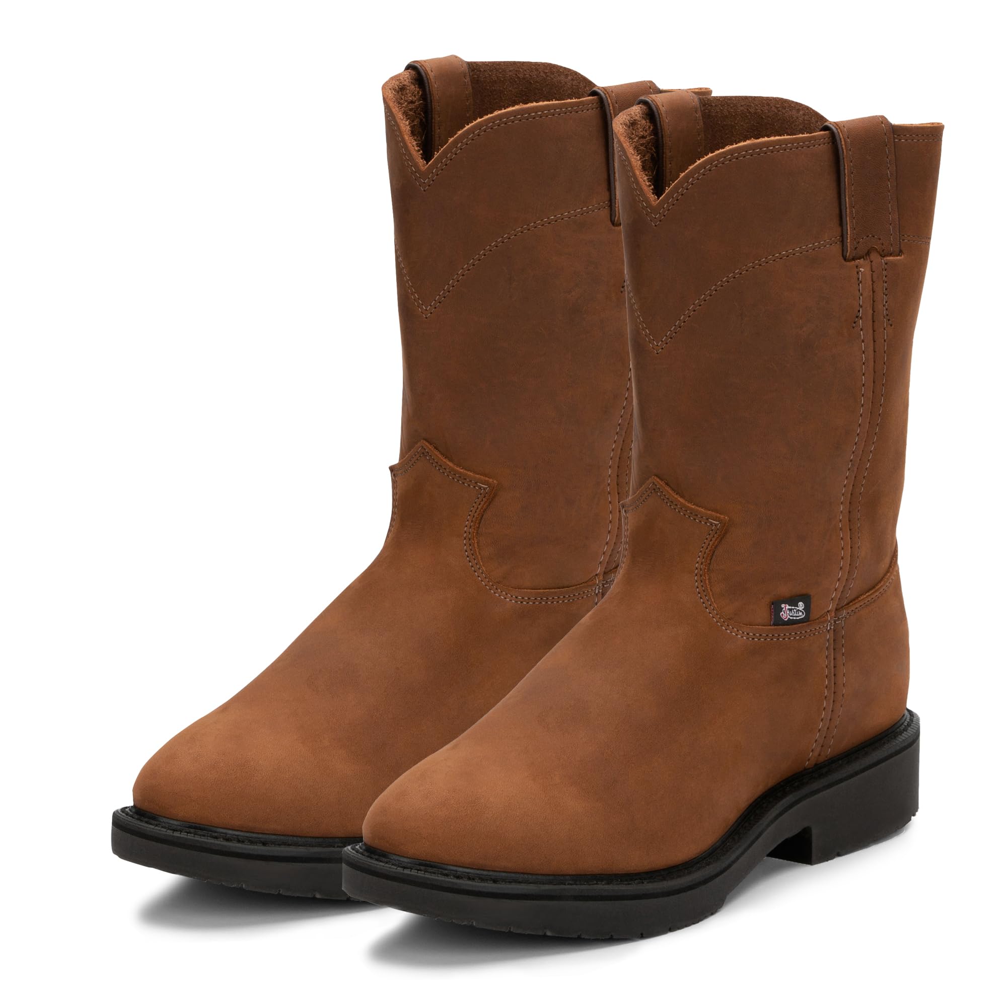 Justin Conductor 10 Inch Men's Work Boots - Premium Full-Grain Leather Round Toe Safety Shoes with Non-Slip EH Rated Outsole for Construction, Landscaping & Outdoor Work