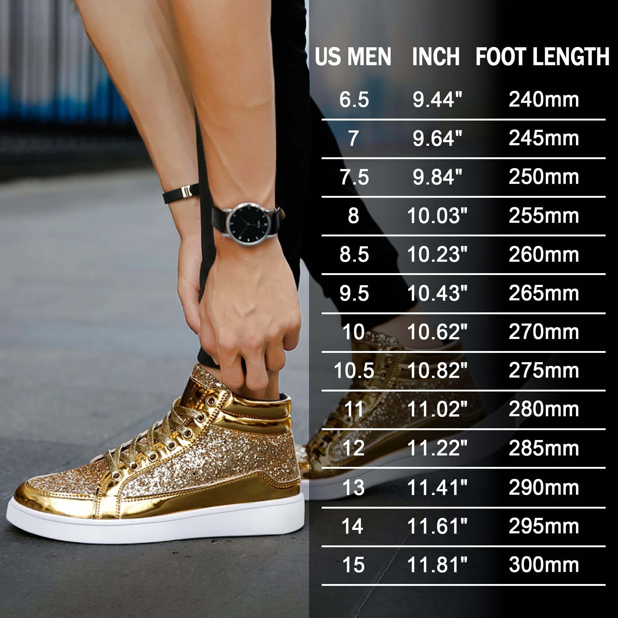 IGxx Men's Fashion High Top Glitter Sneakers - Sparkly Sequin Casual Shoes for Men - Perfect for Parties, Nightlife & Special Occasions