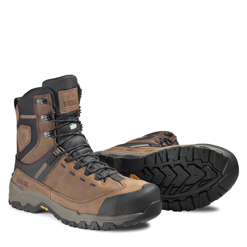 Kodiak Quest Bound Men's 8 Inch Waterproof Composite Toe Work Boots - Brown (KD0A4THHBRN) | Slip Resistant Safety Shoes for Construction, Hiking & Outdoor Work