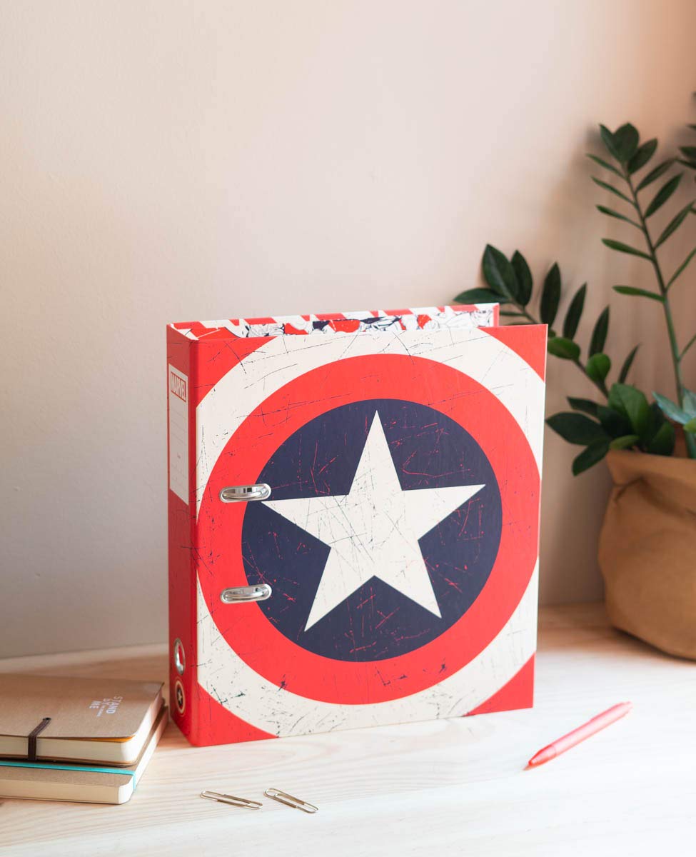 Marvel Captain America Lever Arch File Organizer - 11x12.6 Inches (28x32cm) A4 Ring Binder for Paperwork | Office Supplies, School Folders, Marvel Gifts & Stationery | Perfect for Home Office, Classroom & Comic Book Fans