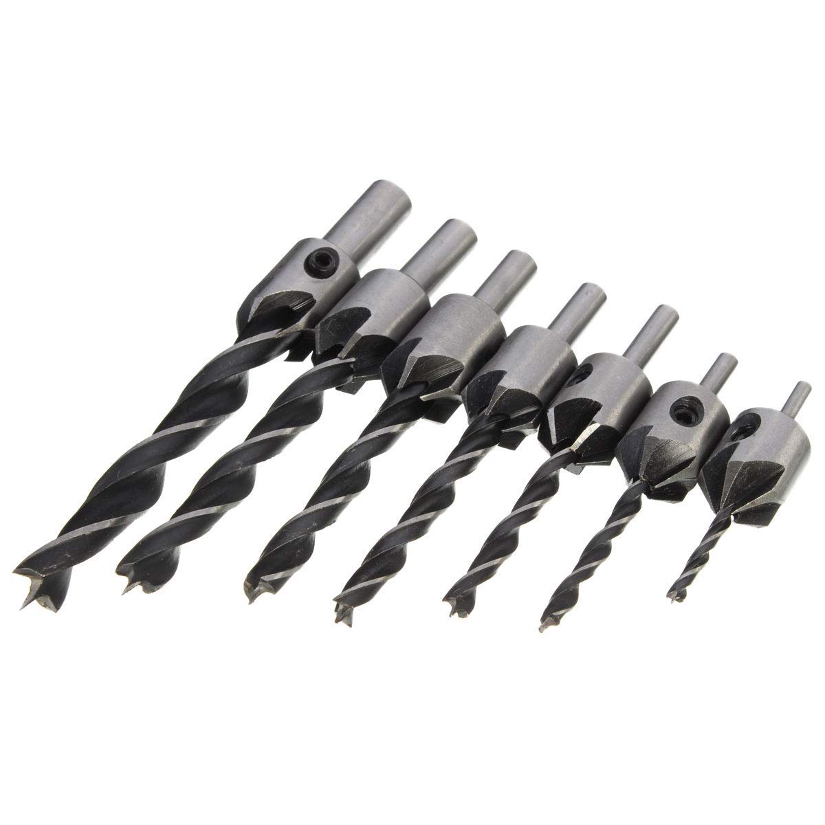 7-Piece HSS Countersink Drill Bit Set (3mm-10mm, 5 Flutes) - High Speed Steel Woodworking & Metalworking Chamfer Tools for Carpentry, DIY Projects & Industrial Use