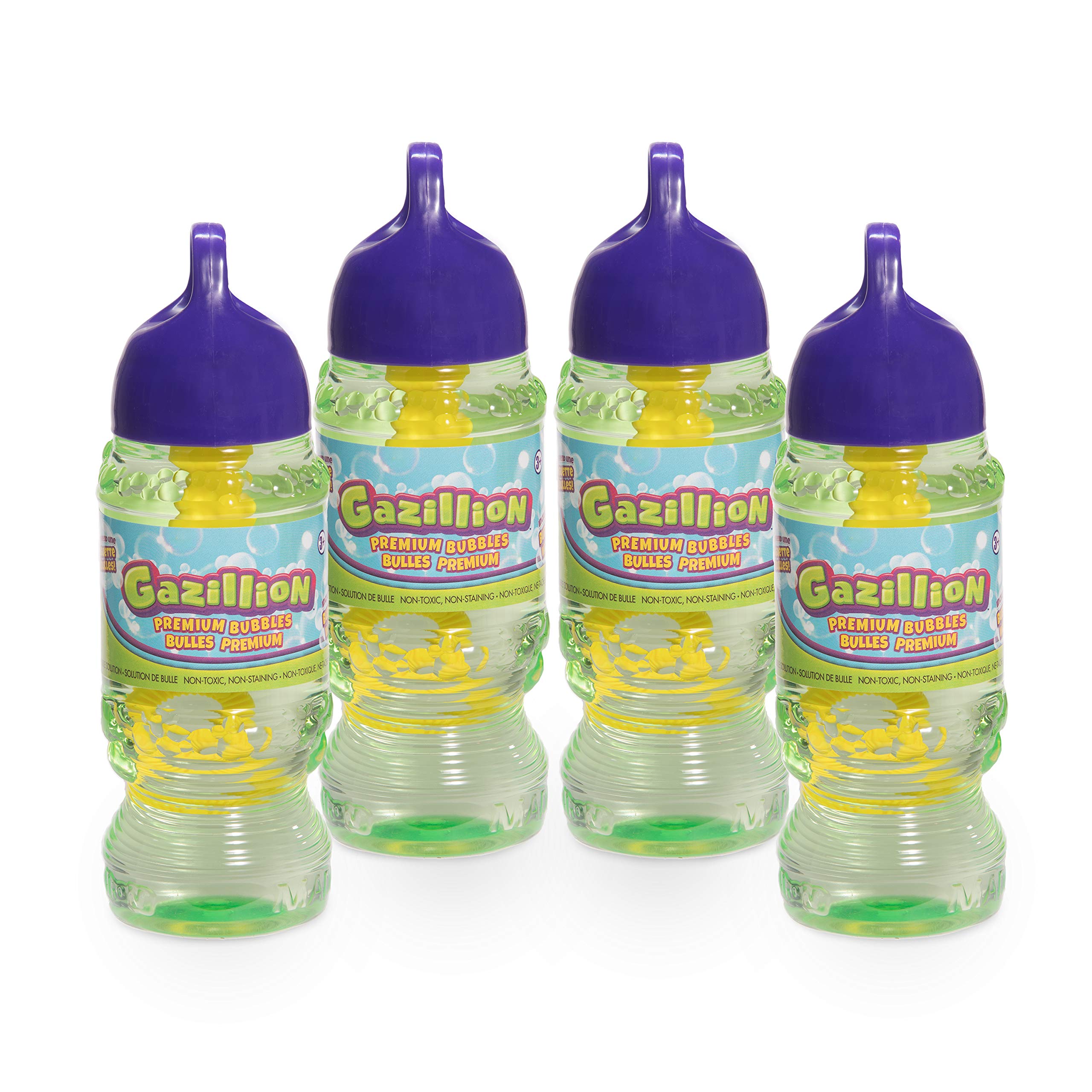 Gazillion Bubbles 10 oz. 4-Pack with 4 Multi Bubble Wands | Non-Toxic, Long-Lasting Bubbles Solution for Kids | Perfect for Birthday Parties, Outdoor Play & Summer Activities | Ages 3+