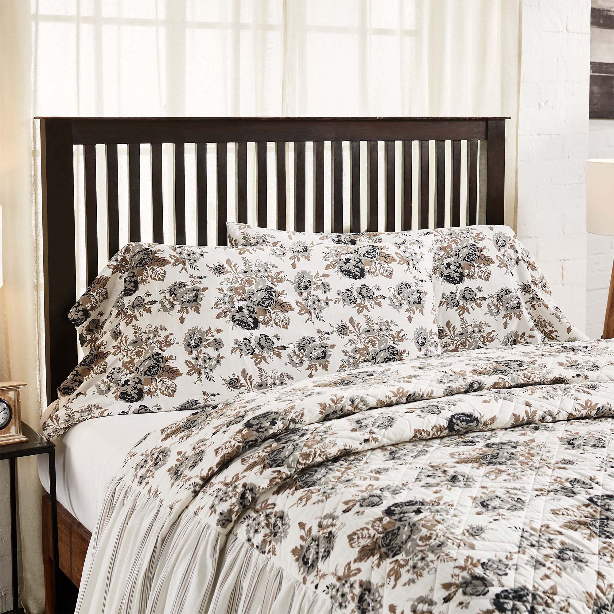 VHC Brands Annie Portabella Floral Ruffled King Pillowcase Set of 2 - Vintage Farmhouse Style Bedding with 8