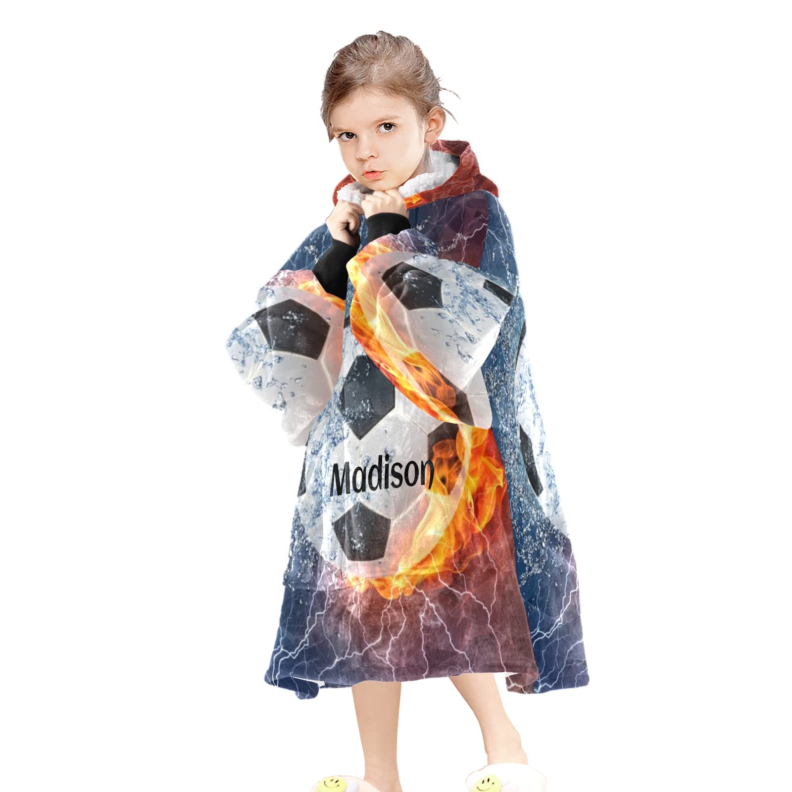**Custom Oversized Sherpa Blanket Hoodie - Wearable Blanket for Soccer, Baseball & Basketball Fans - Cozy Gift for Kids & Adults - Perfect for Game Nights, Camping & Lounging**