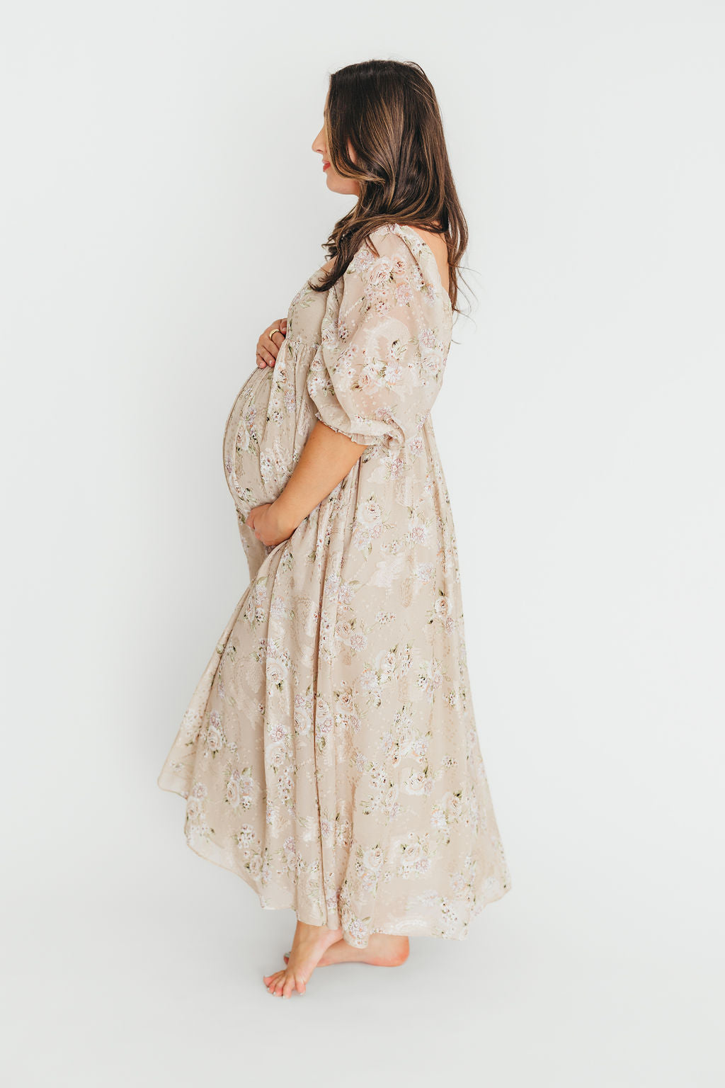 Elegant Mona Maxi Dress in Beige & Brown Floral Print - Women's Boho Summer Dress for Beach, Vacation & Casual Wear | Restocking August