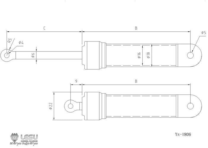 18x6mm LESU Hydraulic Oil Cylinder for 1/14 RC Excavator & Dumper Truck - 50/60/70/80/90/100/110/120mm Sizes - DIY TAMIYA Model Car Parts - Perfect for RC Construction Vehicles & Scale Model Projects