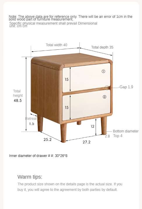 Solid Oak Wood Nightstand - Bedside Table with Drawer for Bedroom Furniture, Perfect for Storage and Decor