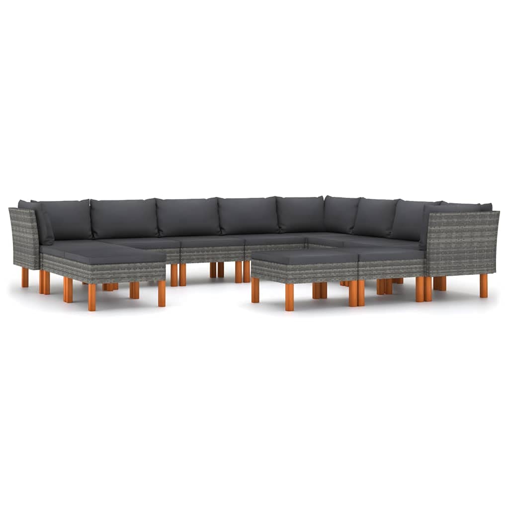 12-Piece Gray Poly Rattan Garden Lounge Set with Cushions - Outdoor Patio Furniture Sectional Sofa Conversation Set, All-Weather Couch & Ottoman - Perfect for Backyard, Poolside, and Terrace Relaxation