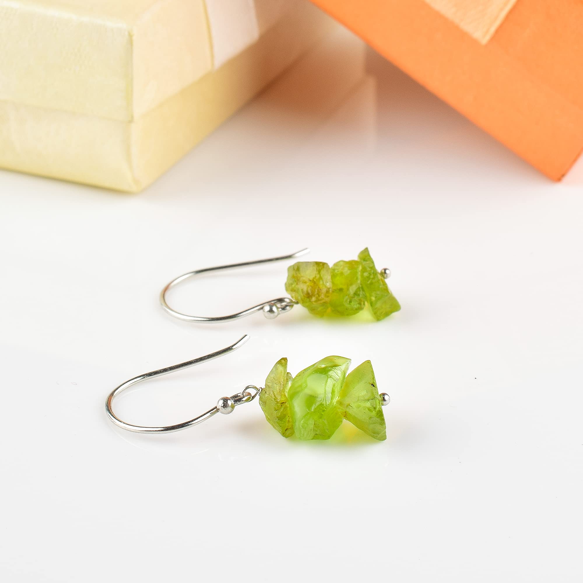 Natural Raw Green Peridot Earrings - Rhodium Plated 925 Sterling Silver Dainty Studs | Healing Birthstone Jewelry Gift for Women | Perfect for Everyday Wear, Energy Healing & Special Occasions