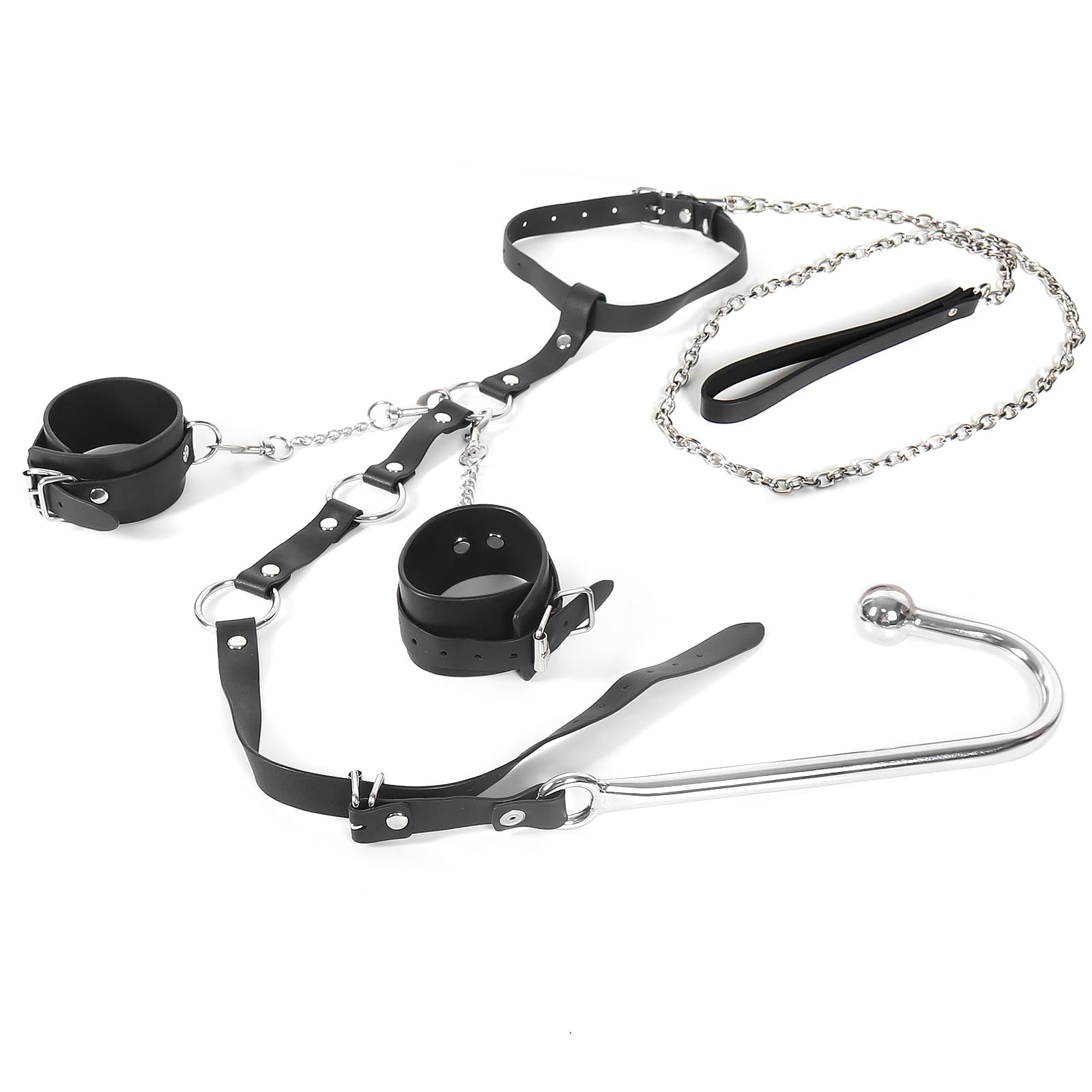 BDSM Bondage Kit - Adjustable Anal Hook, Wrist Restraints, Collar & Traction Chain for Couples | Role Play Sex Toys for Beginners | Perfect for Bedroom Games & BDSM Scenes
