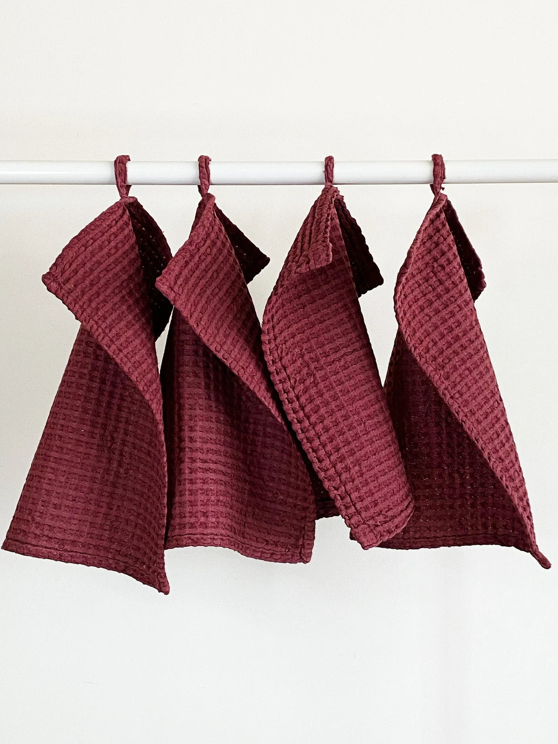 Premium Waffle Weave Face Cloths Set of 4 - Soft Exfoliating Washcloths in Elegant Red Wine Color for Spa, Bath & Gentle Skin Care