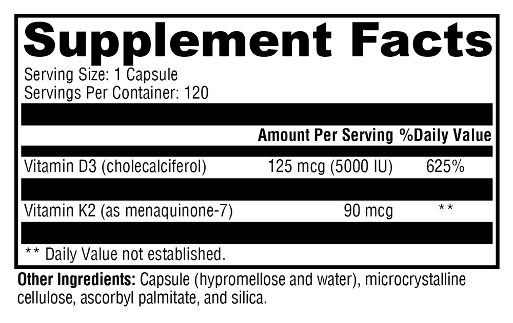 Xymogen K2 D3 5000 IU Vitamin D3 Supplement - Supports Bone & Immune Health (60 or 120 Count) - Ideal for Daily Wellness & Immune Support