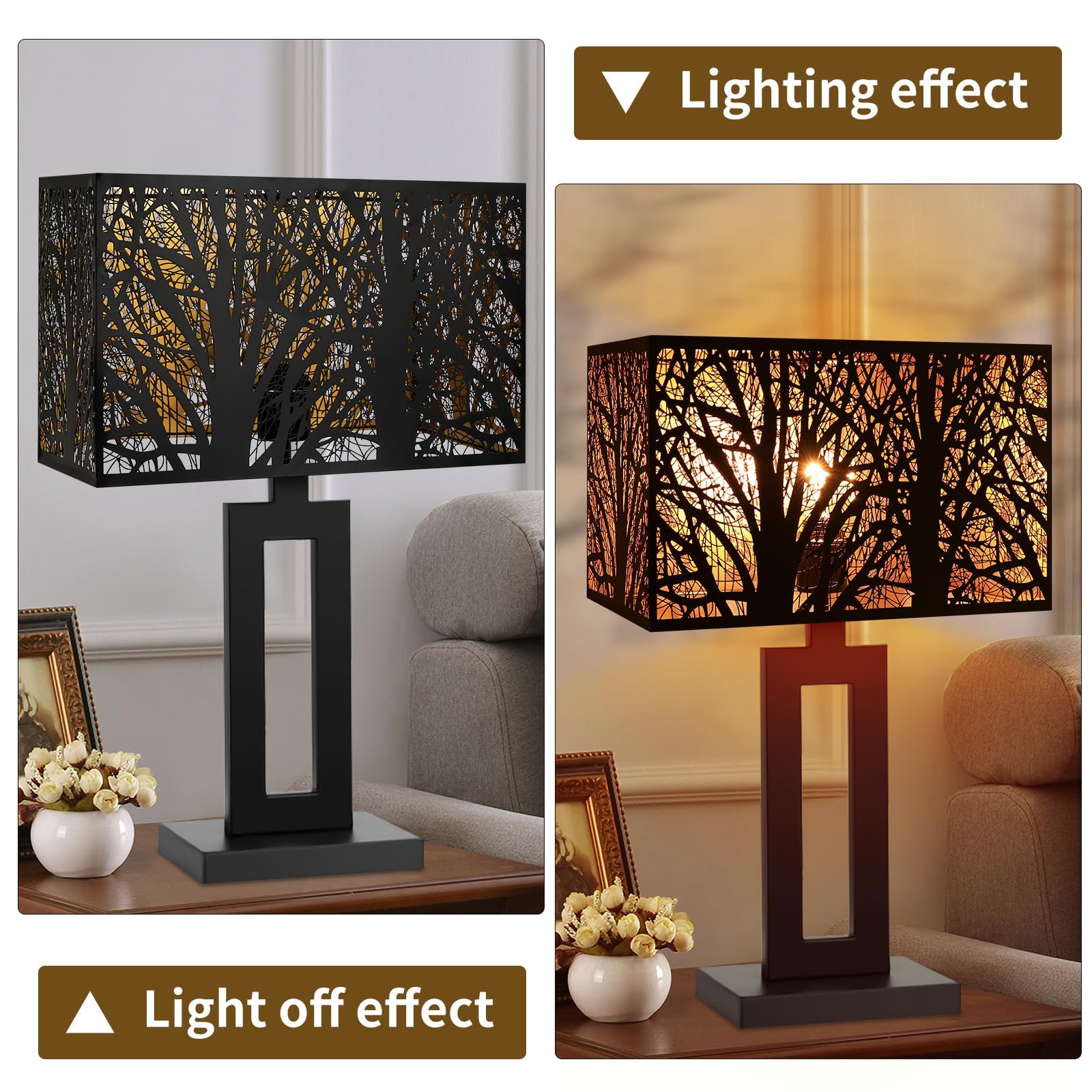 8x14x9 Inch Black & Gold Metal Rectangular Lampshade - Replacement Spider Fitter Shade for Table & Floor Lamps - Perfect for Living Room, Bedroom, or Office Lighting Decor