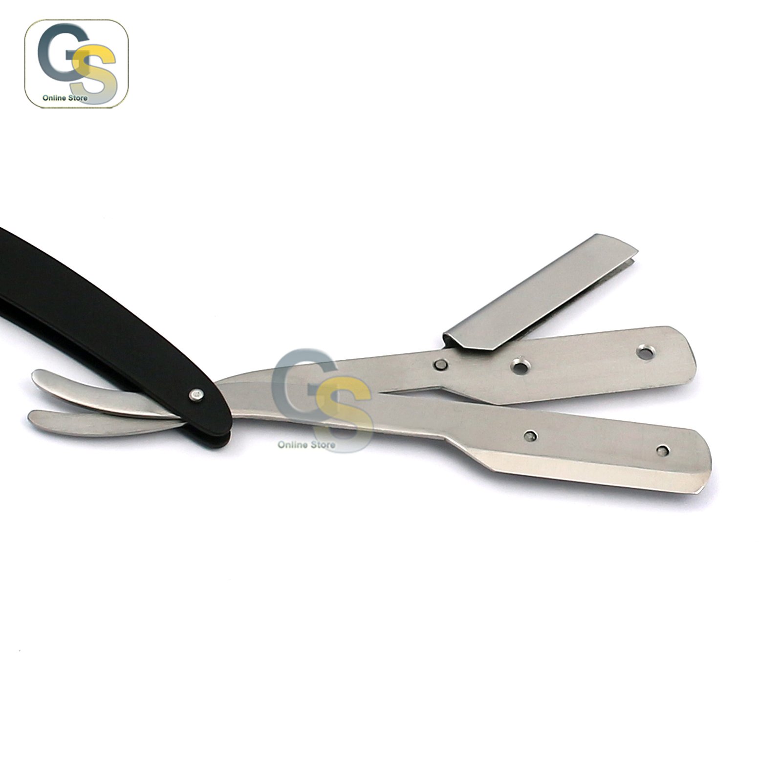 G.S Professional Straight Edge Razor with 100 Single Edge Blades - Premium Men's Safety Shaver for Close Shaving, Silver & Black 3-Hole Design - Perfect for Barber Shops, Home Grooming & Travel