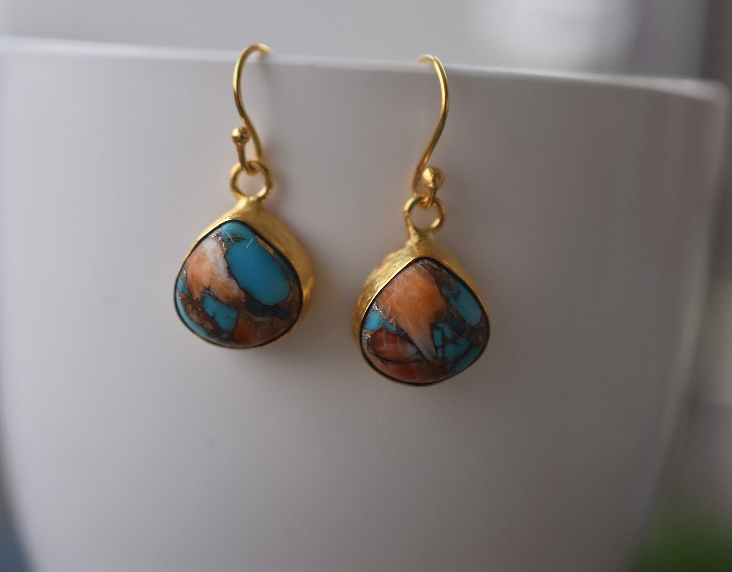 Veracity Jewelry 18K Gold Plated Gemstone Earrings for Women - Handmade Western Style Dangle Earrings with Oyster Copper Turquoise | Perfect Gift for Birthday, Anniversary, Mother's Day, Valentine's Day | Great for Parties, Weddings, Date Nights & Special Occasions