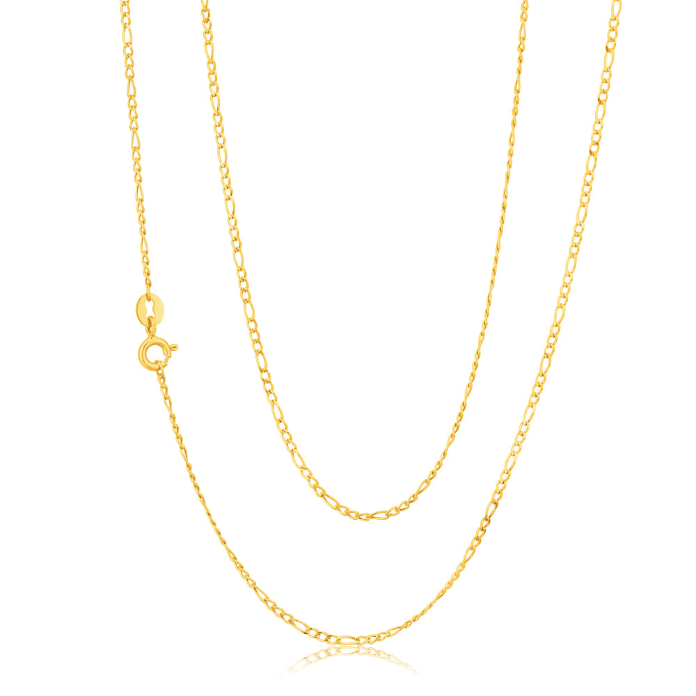 9ct Yellow Gold 3:1 Figaro Chain 45cm (18 Inch) 40 Gauge - Perfect for Layering Necklaces, Gift Giving & Everyday Jewelry Wear