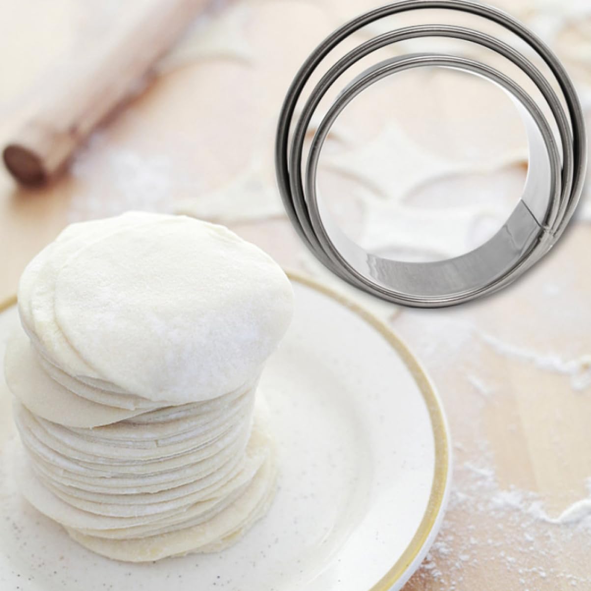 MAGICLULU 3-Piece Stainless Steel Dumpling Maker Set - Round Dumpling Wrapper Mold, Cookie Cutter & Pelmeni Press Tool for Homemade Dumplings, Ravioli, and Pastries | Perfect for Asian Cooking, Baking, and Party Food Preparation