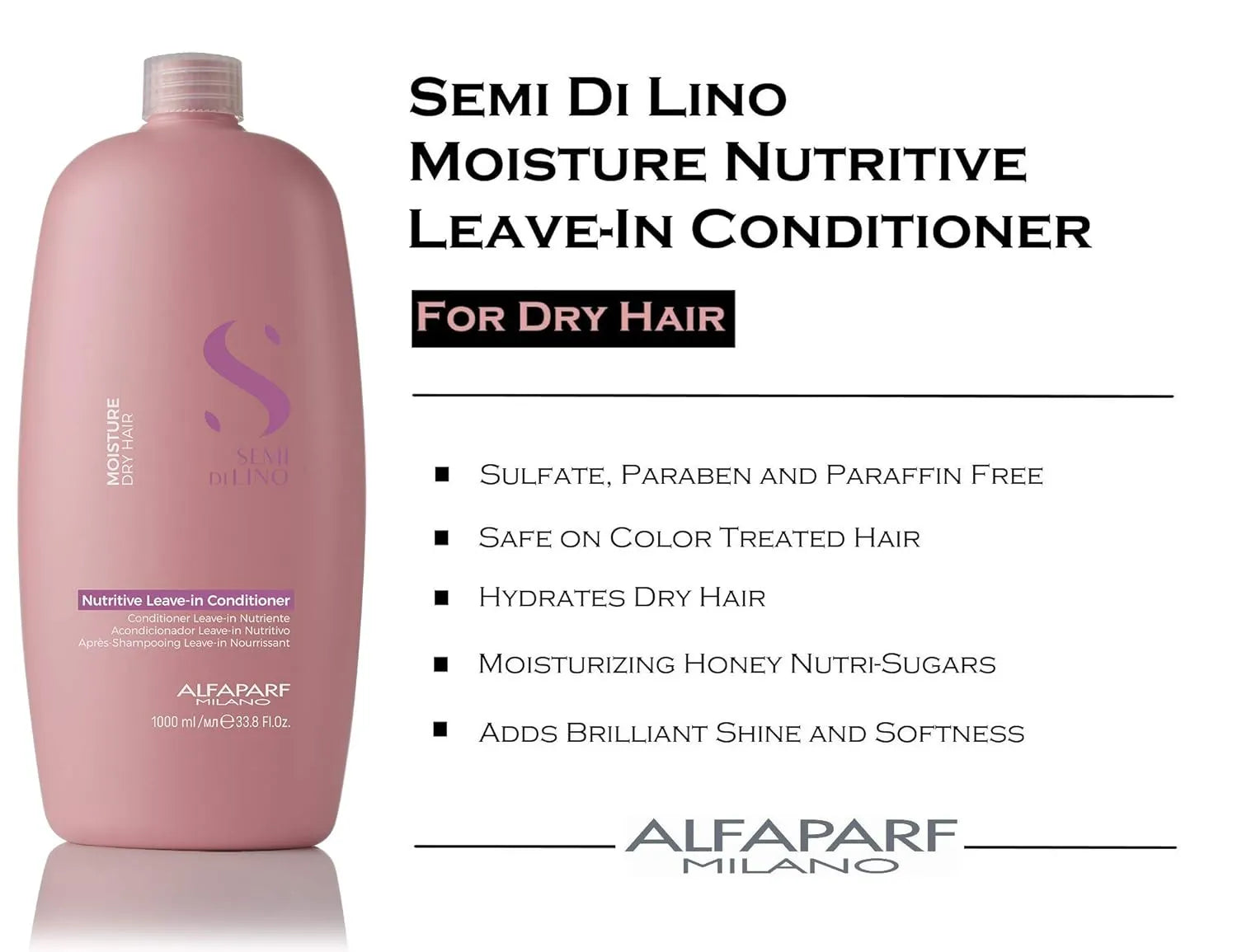 Alfaparf Milano Semi Di Lino Moisture Nutritive Low Shampoo & Leave-In Conditioner Set - 1 Liter Duo for Dry, Damaged Hair - Salon Quality Hydration for Smooth, Shiny Hair at Home