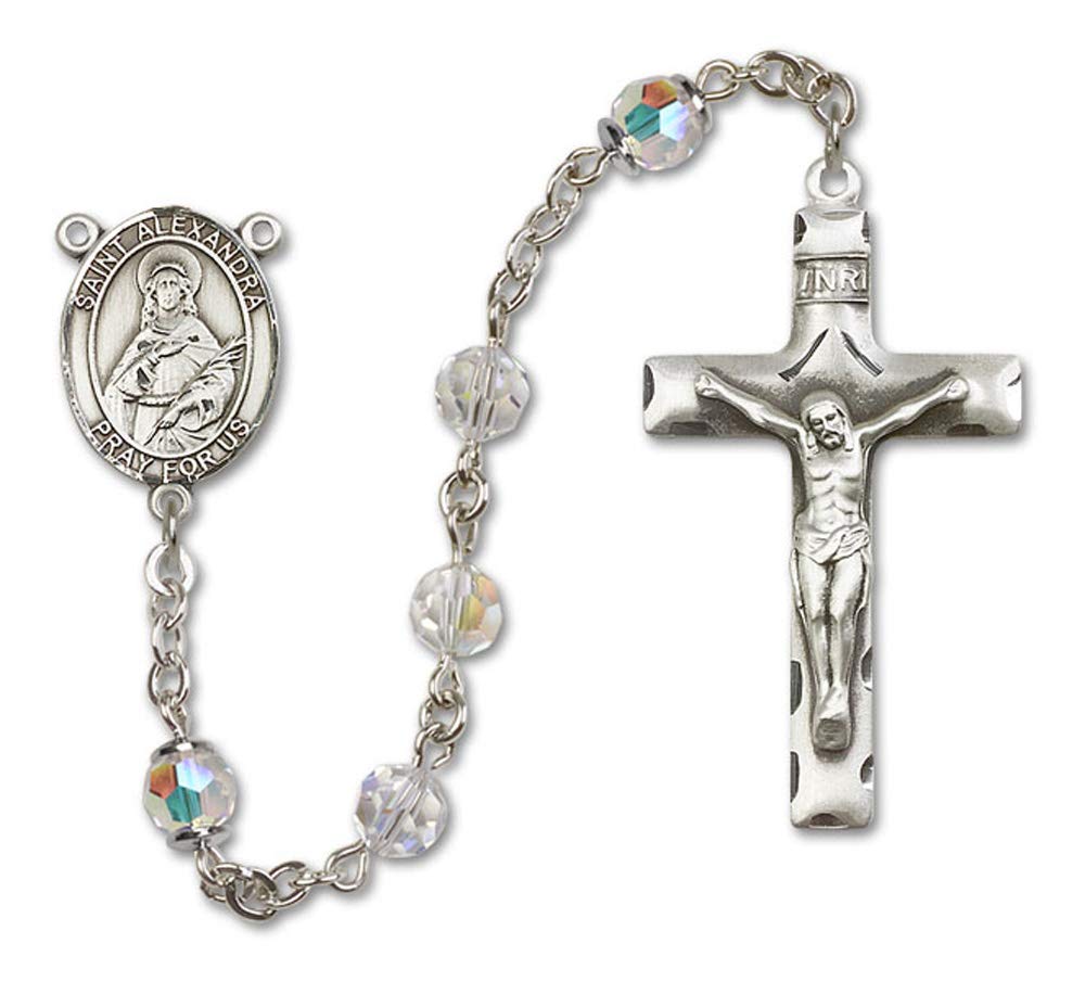 Sterling Silver Rosary with Swarovski Crystal Beads - 6mm Austrian Tin Cut Aurora Borealis - St. Alexandra Center - Perfect for Prayer, Meditation & Catholic Gifts
