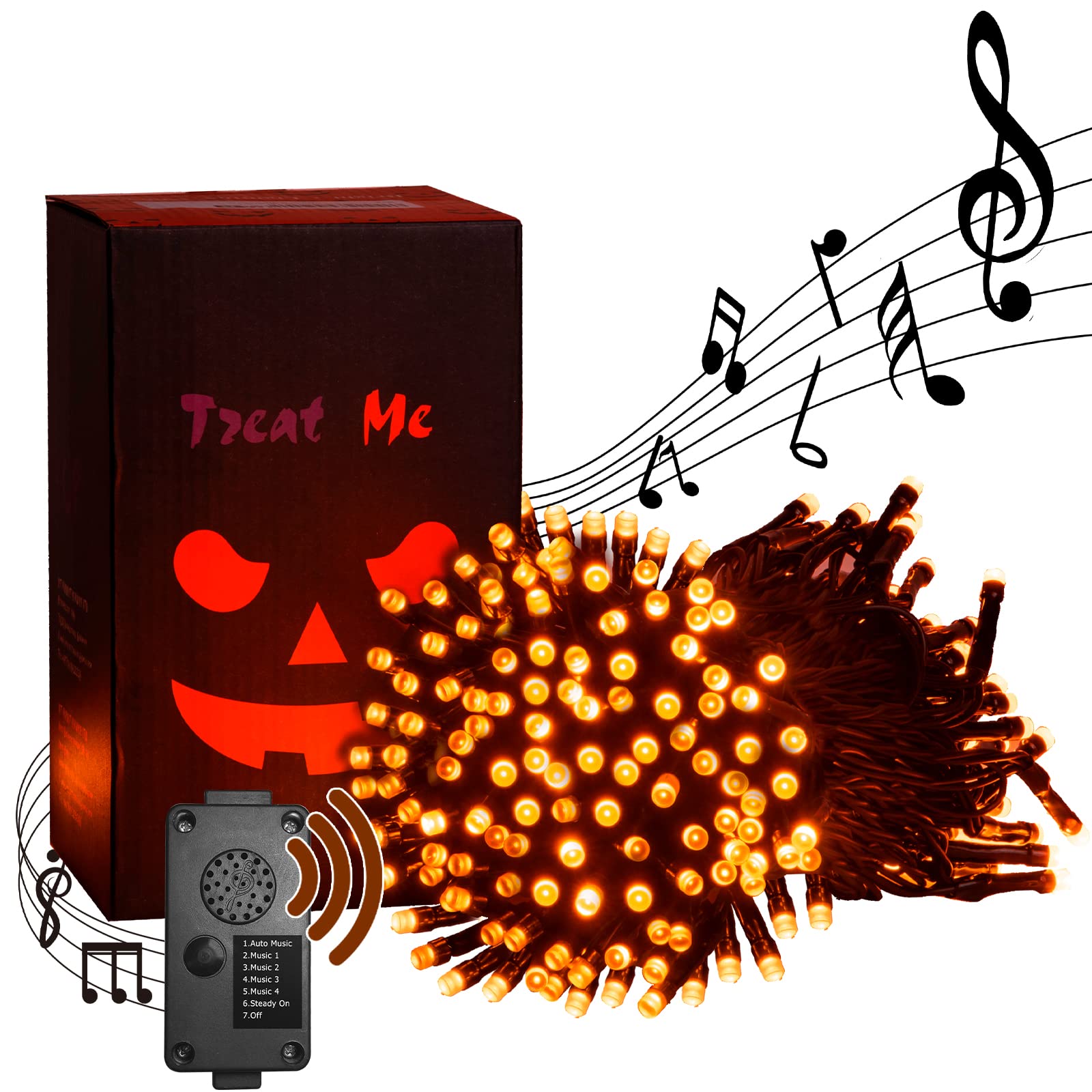 EAMBRITE 82 FT 200 LED Halloween String Lights with Spooky Music & Motion Sensor - Waterproof Orange Twinkle Fairy Lights for Indoor Outdoor Tree, Party, Yard, Porch - Perfect for Halloween Decorations, Garden Lighting & Holiday Events