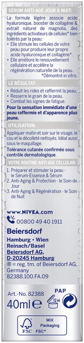 NIVEA Hyaluronic Acid Anti-Aging Face Serum (40ml) - Day & Night Wrinkle Treatment with Magnolia Extract, Firming & Cell Renewal Booster | Perfect for Dry Skin & Fine Lines Reduction