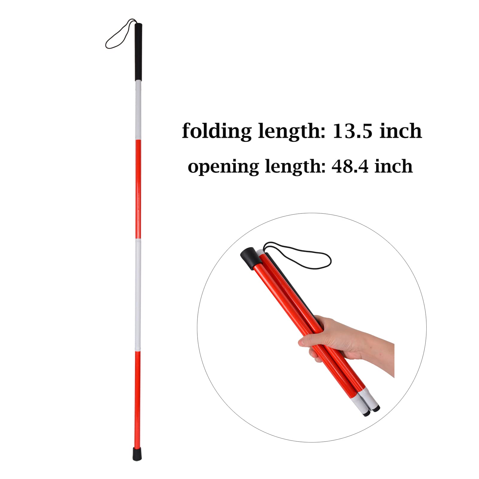 Foldable Walking Cane - Lightweight Aluminum Folding Walking Stick with Reflective Strip for Blind & Visually Impaired - Perfect for Indoor/Outdoor Mobility & Safety Support